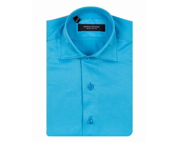 CLS 002 Бирюзово-синяя однотонная рубашка с длинными рукавами