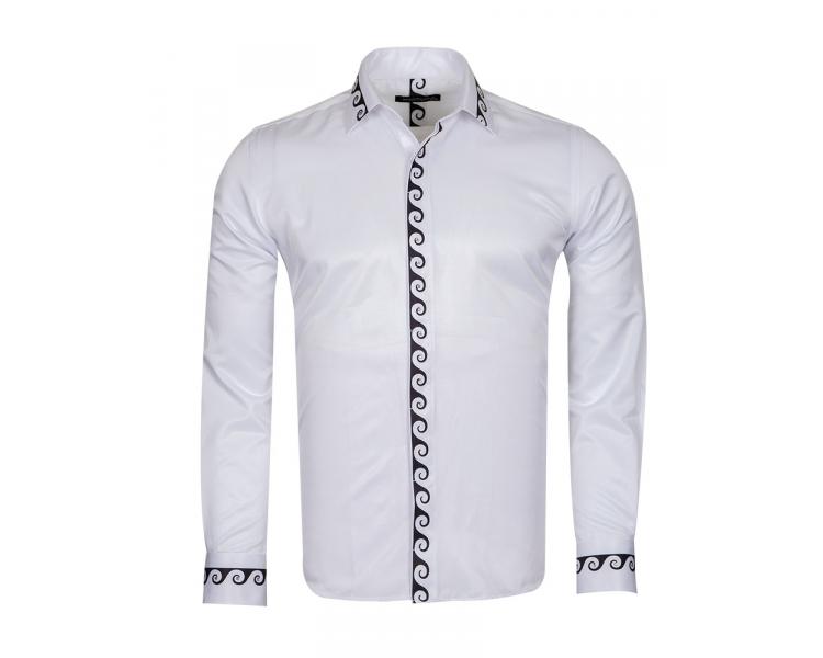 Белая рубашка с черным принтом орнаментом и камушками SL 6636 Мужские рубашки