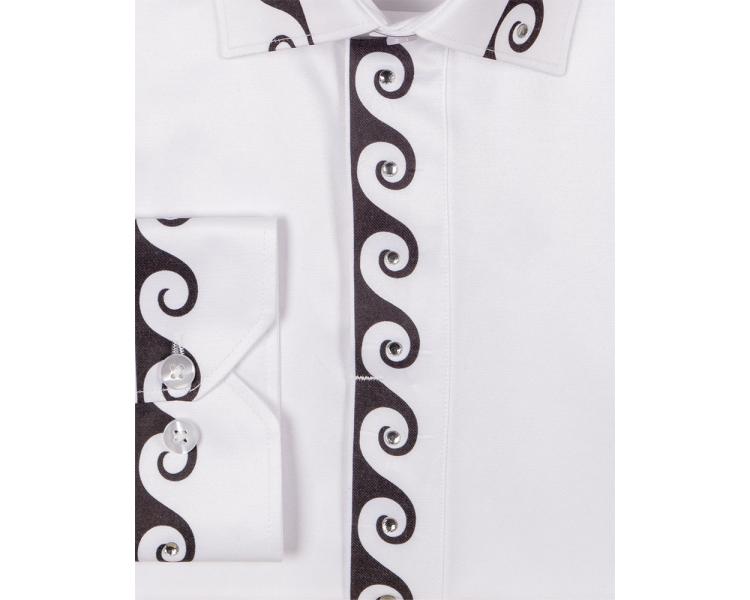 Белая рубашка с черным принтом орнаментом и камушками SL 6636 Мужские рубашки
