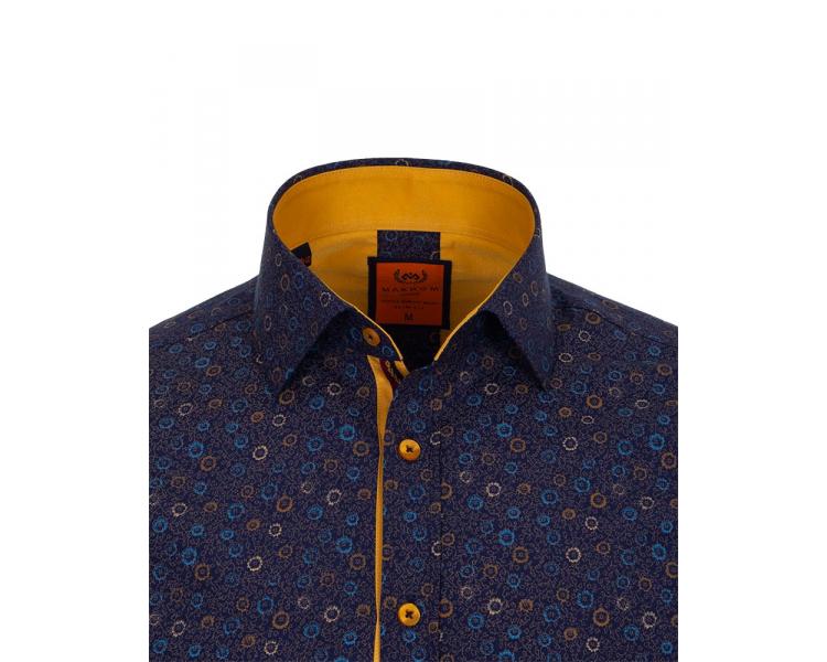 Темно-синяя рубашка с цветочным узором и желтыми вставками SL 6682 Мужские рубашки
