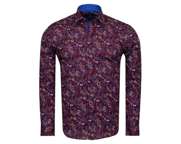 SL 6812 Бордовая рубашка с цветочным узором и длинным рукавом Мужские рубашки