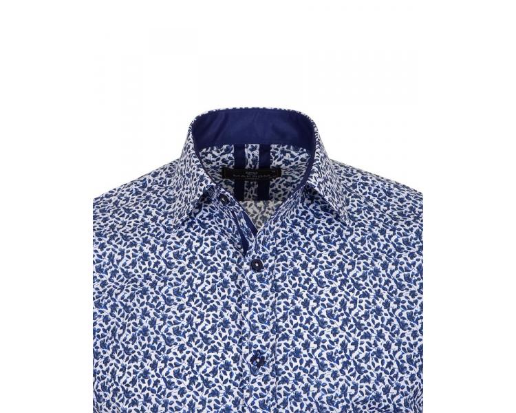 SL 6803 Белая рубашка с синим цветочным узором и синими вставками Мужские рубашки