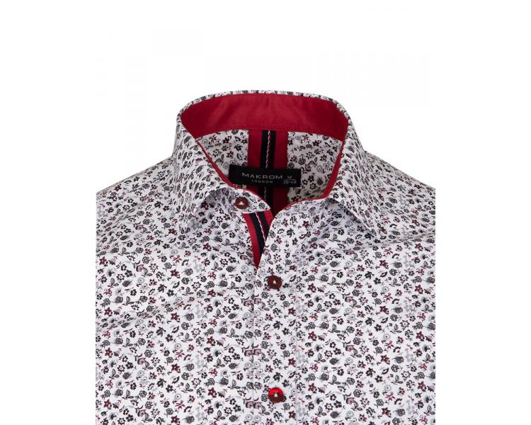 Белая с цветочным принтом и красными вставками рубашка с коротким рукавом SS 6690 Мужские рубашки