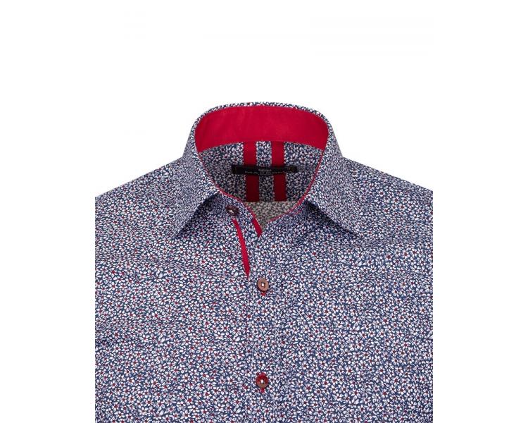 SL 6807 Синяя мужская рубашка с цветочным узором и красными вставками Мужские рубашки