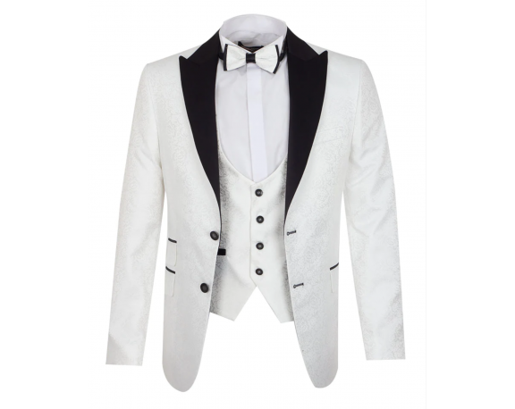 J 411 Мужской дизайнерский белый пиджак в стиле Барокко с жилеткой и бабочкой Пиджаки