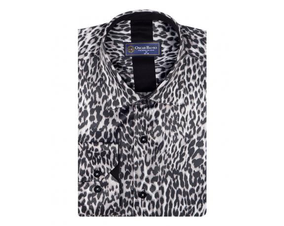 SL 5745 Мужская сатиновая рубашка с леопардовым принтом Мужские рубашки