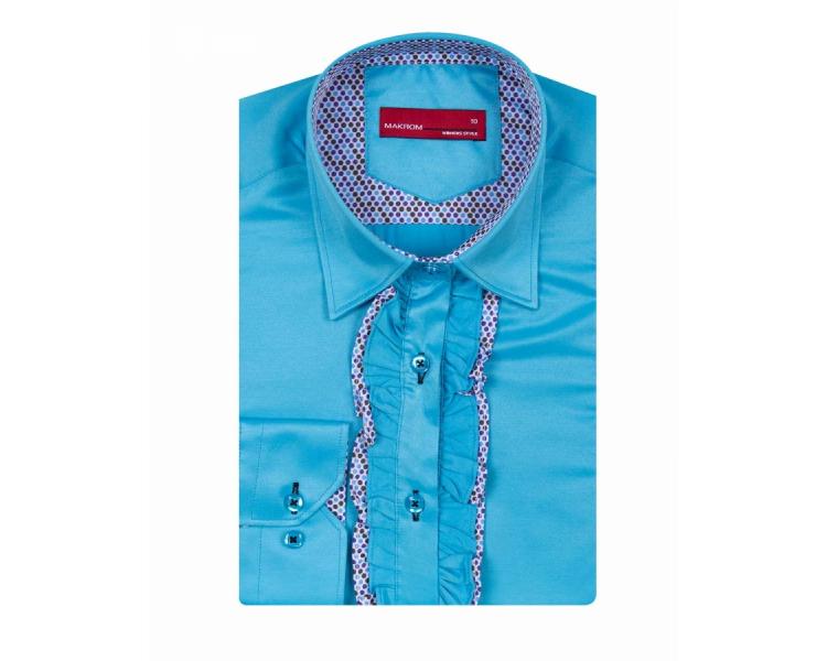 LL 3298 Бирюзовая рубашка с рюшами на планке и деталями в горошек Женские рубашки
