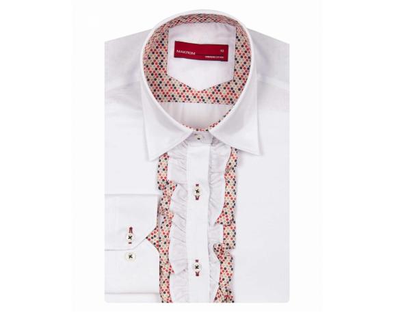 LL 3298 Белая рубашка с рюшами на планке и деталями в горошек Женские рубашки