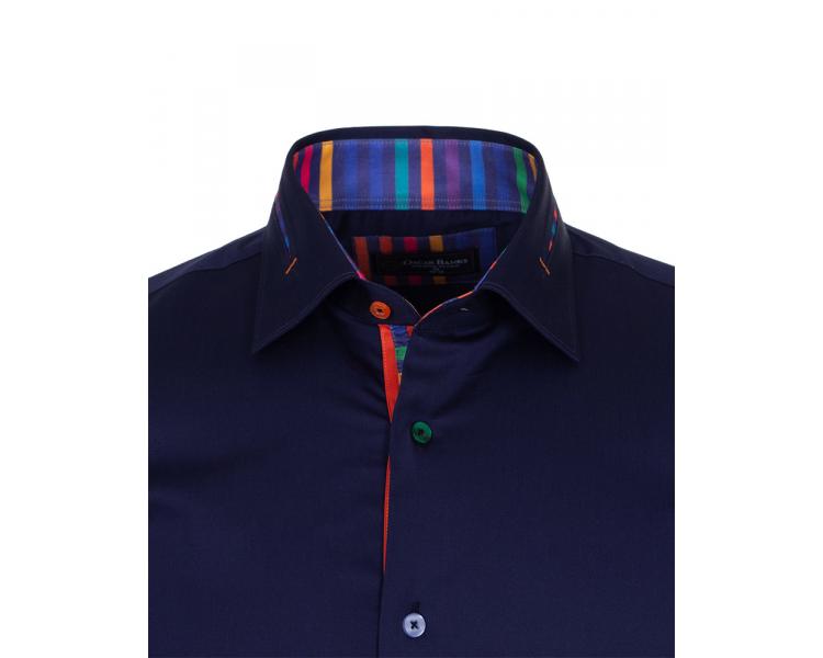SL 6621 Темно-синяя рубашка со вставками цветными полосками Мужские рубашки