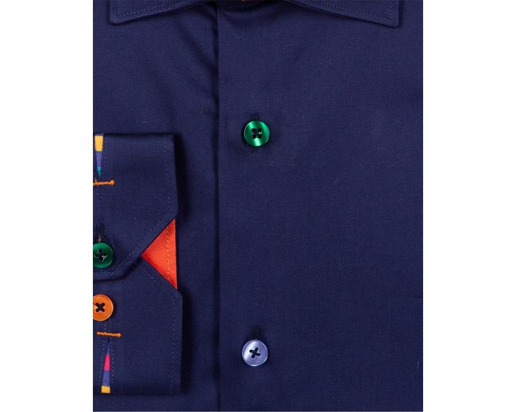 SL 6621 Темно-синяя рубашка со вставками цветными полосками Мужские рубашки