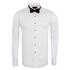 SL 7019 Белая рубашка под смокинг с двойными манжетами и бабочкой Мужские рубашки
