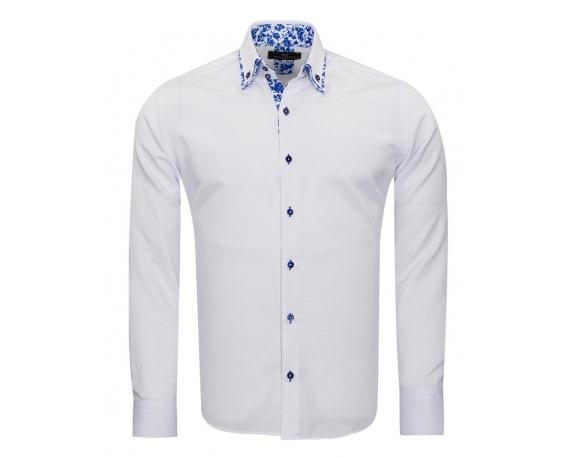 SL 6899 Белая рубашка с двойным воротником и контрастными вставками Мужские рубашки