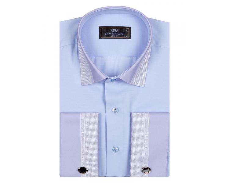 SL 6745 Светло-синяя рубашка с орнаментом под запонки с французским манжетом Мужские рубашки