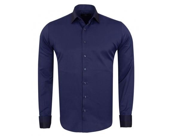 SL 6745 Темно-синяя рубашка с орнаментом под запонки с французским двойным манжетом  Мужские рубашки