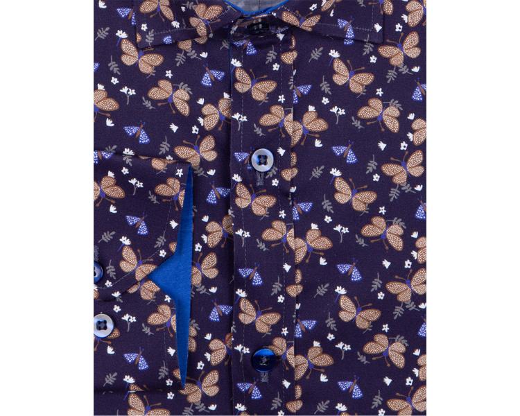 SL 6846 Темно-синяя рубашка с узором бабочек Мужские рубашки