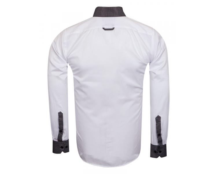 SL 6801 Белая рубашка с черными вставками и деталями в горошек Мужские рубашки
