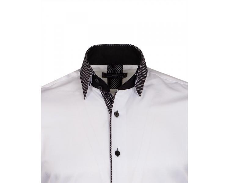 SL 6801 Белая рубашка с черными вставками и деталями в горошек Мужские рубашки