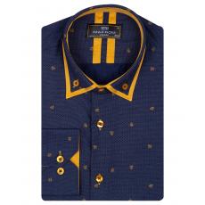 SL 6816 Синяя рубашка с микро узором и двойным воротником Мужские рубашки