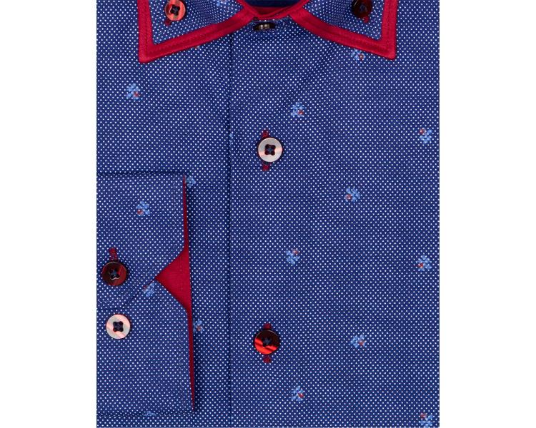 SL 6816 Синяя рубашка с двойным воротником и микро узором Мужские рубашки