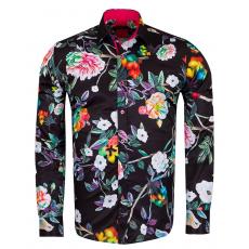 SL 6961 Черная мужская рубашка с цветочным принтом Мужские рубашки