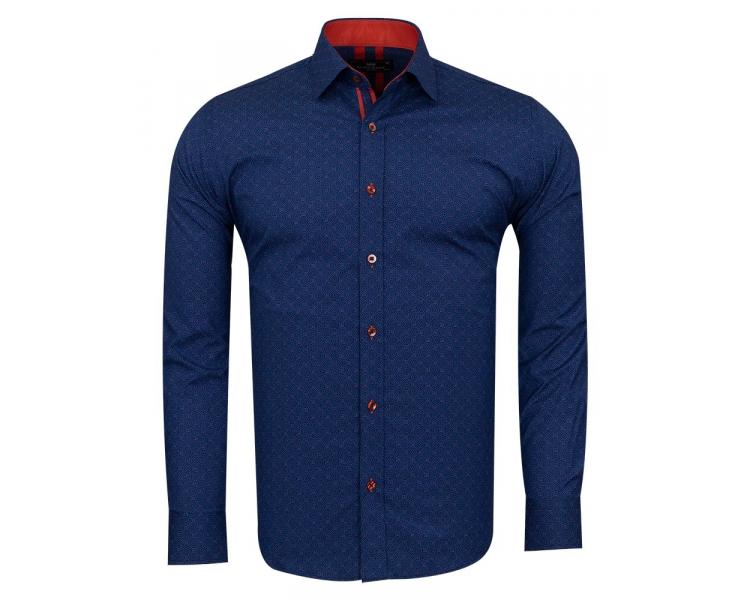 SL 6806 Синяя рубашка с принтом и красными вставками Мужские рубашки