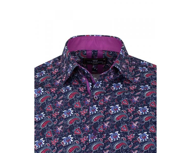 SL 6809 Рубашка с цветочным-пейсли принтом и фиолетовыми вставками Мужские рубашки