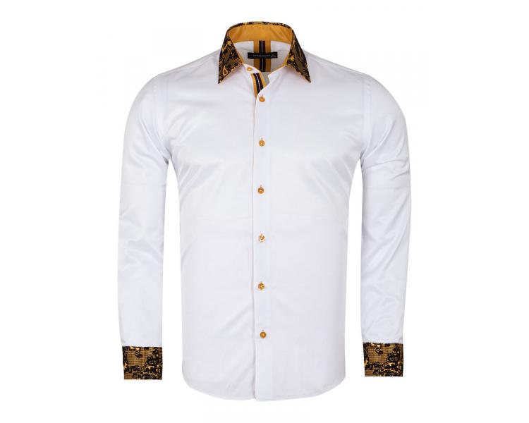 SL 5410 Белая рубашка с бархатным узором и желтыми вставками Мужские рубашки
