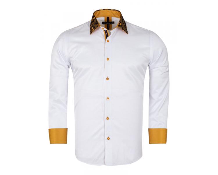 SL 5410 Белая рубашка с бархатным узором и желтыми вставками Мужские рубашки