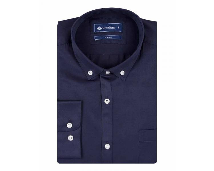 SL 5587 Темно-синяя однотонная хлопковая рубашка с карманом Мужские рубашки