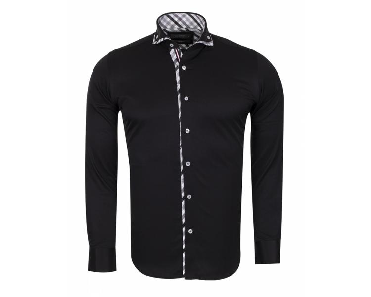 SL 5655 Черная рубашка с двойным воротником Мужские рубашки
