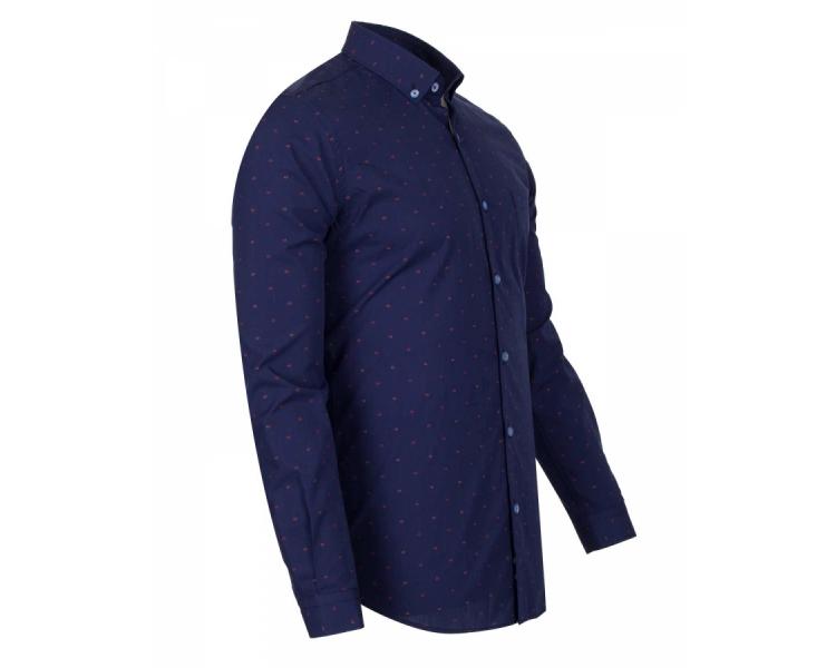 SL 5912 Темно-синяя рубашка с микро принтом и воротником с пуговицами Мужские рубашки