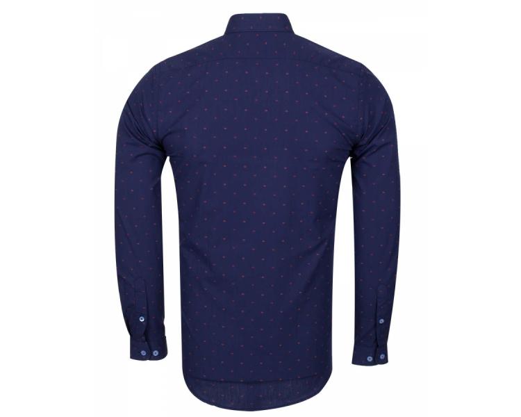 SL 5912 Темно-синяя рубашка с микро принтом и воротником с пуговицами Мужские рубашки
