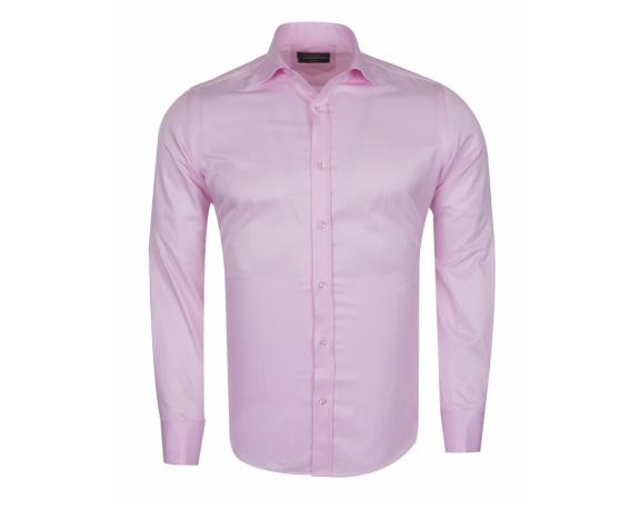 SL 6111 Мужская розовая однотонная рубашка с манжетами под запонки и итальянским воротником Мужские рубашки