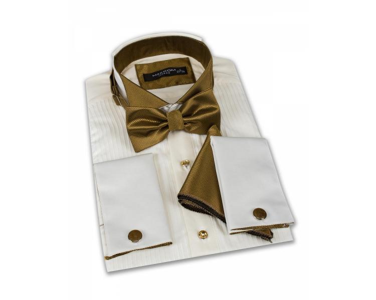 SL 6328 Бежевая рубашка с плиссированной манишкой и золотыми вставками Мужские рубашки