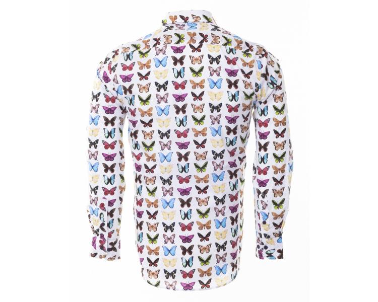 SL 6457 Белая рубашка с принтом разноцветных бабочек и длинным рукавом Мужские рубашки
