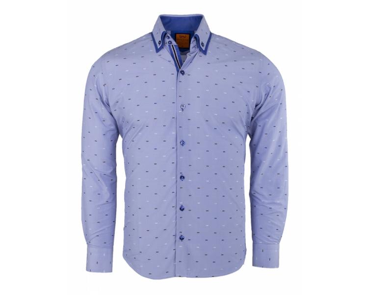 SL 6496 Голубая рубашка с двойным воротником и мелким узором  Мужские рубашки