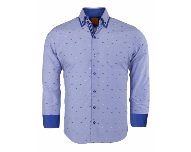 SL 6496 Голубая рубашка с двойным воротником и мелким узором  Мужские рубашки