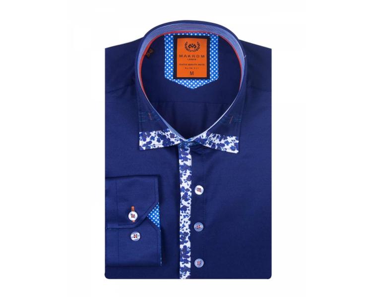 SL 6510 Синяя рубашка с вставками смешанного узора и пуговицами Мужские рубашки