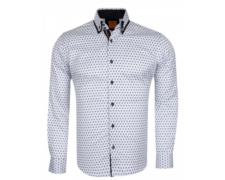 SL 6550 Белая рубашка с микро-принтом и двойным воротником Мужские рубашки