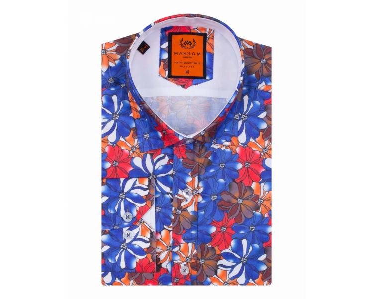 SL 6613 Рубашка с ярким цветочным принтом и вставками белого цвета  Мужские рубашки
