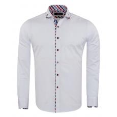 SL 7009 Белая рубашка с двойным воротником и вставками в клетку Мужские рубашки