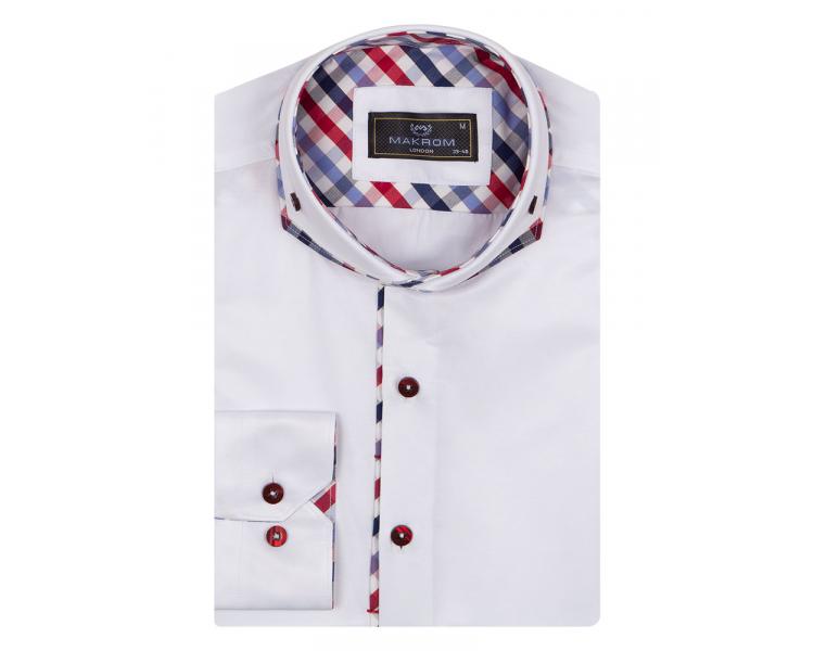 SL 7009 Белая рубашка с двойным воротником и вставками в клетку Мужские рубашки