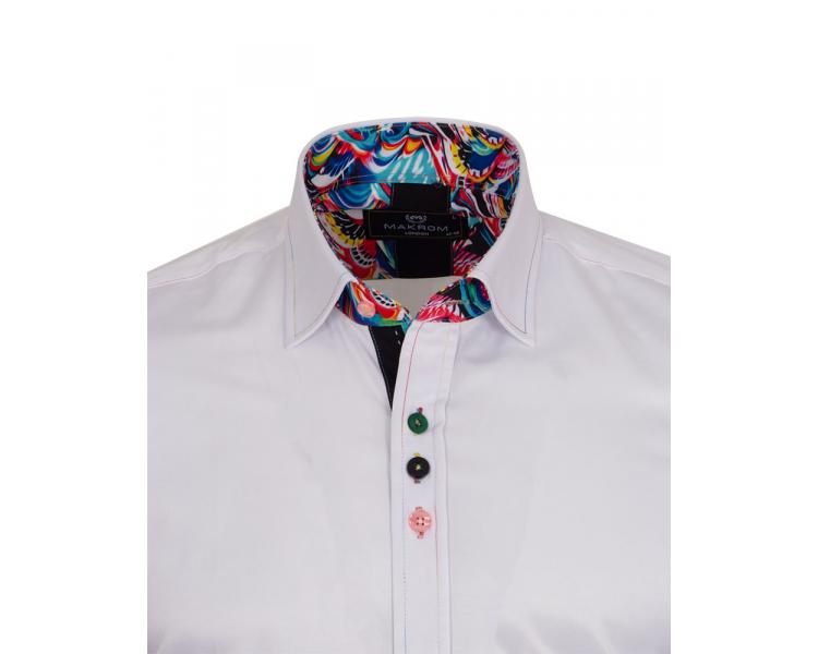 SL 7020 Белая рубашка со вставками контрастного узора Мужские рубашки