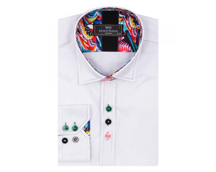SL 7020 Белая рубашка со вставками контрастного узора Мужские рубашки