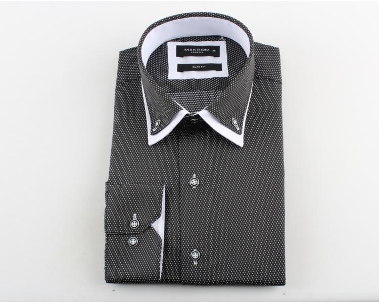 SL 5514 Men's black & white double collar long sleeved shirt