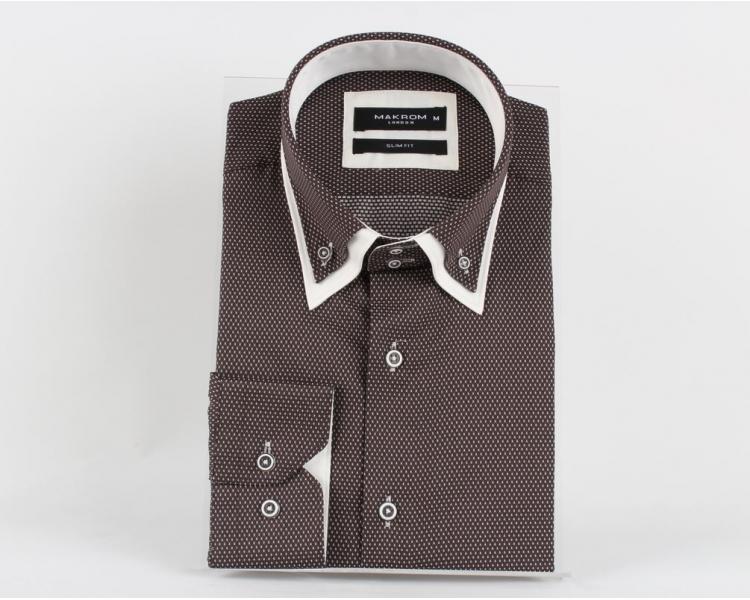 SL 5514 Men's brown double collar long sleeved shirt