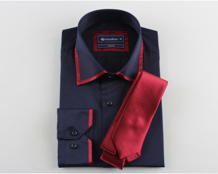 SL 5530 Темно-синяя рубашка с галстуком Мужские рубашки