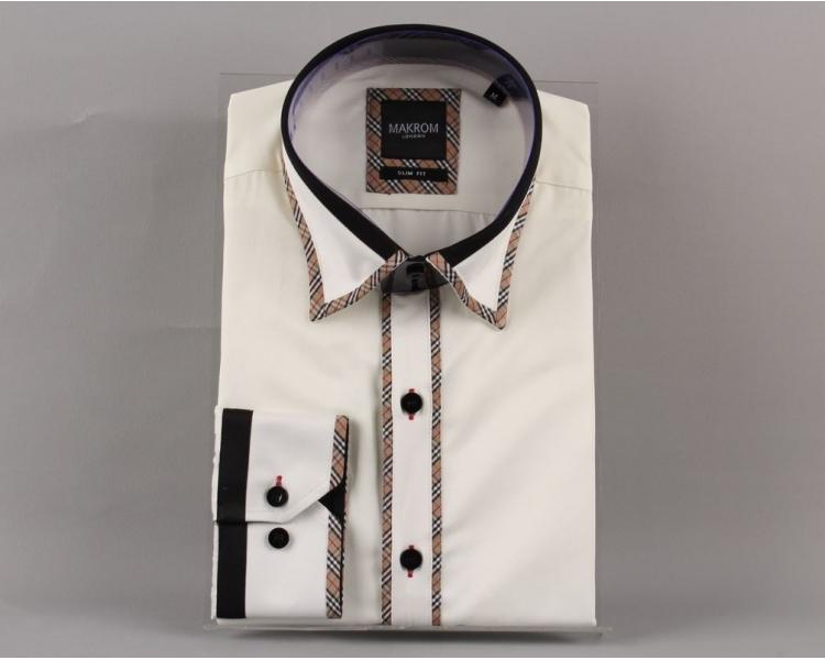 SL 5544 Бежевая рубашка с окантовкой на воротнике Мужские рубашки