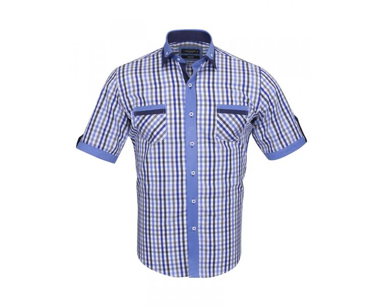 SS 6042 Men's blue & white checked double collar short sleeved shirt